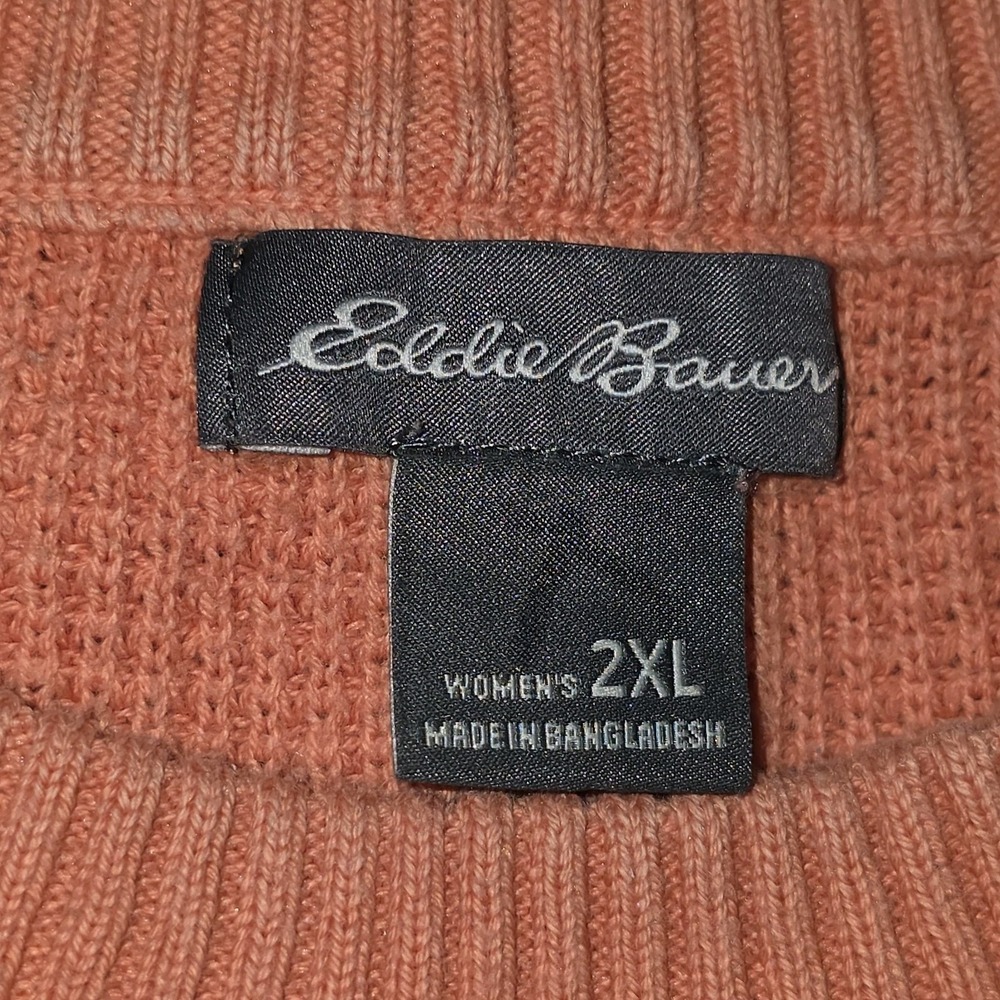 Eddie Bauer Waffle Knit Sweater 2XL XXL Orange & Pink‎ 2 Pc Crewneck Shirt Lot - Picture 4 of 12